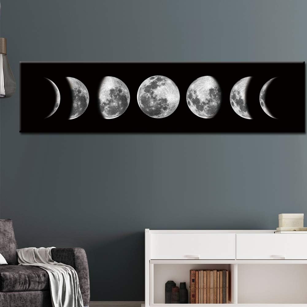 Ohhvvow Moon Phase Wall Art Painting, 47L x 11.8W Black and Tawny Modern Abstract Canvas Wall Art Painting for Living Room Bedroom Decor, Contemporary Artwork for Home Office, Unframed