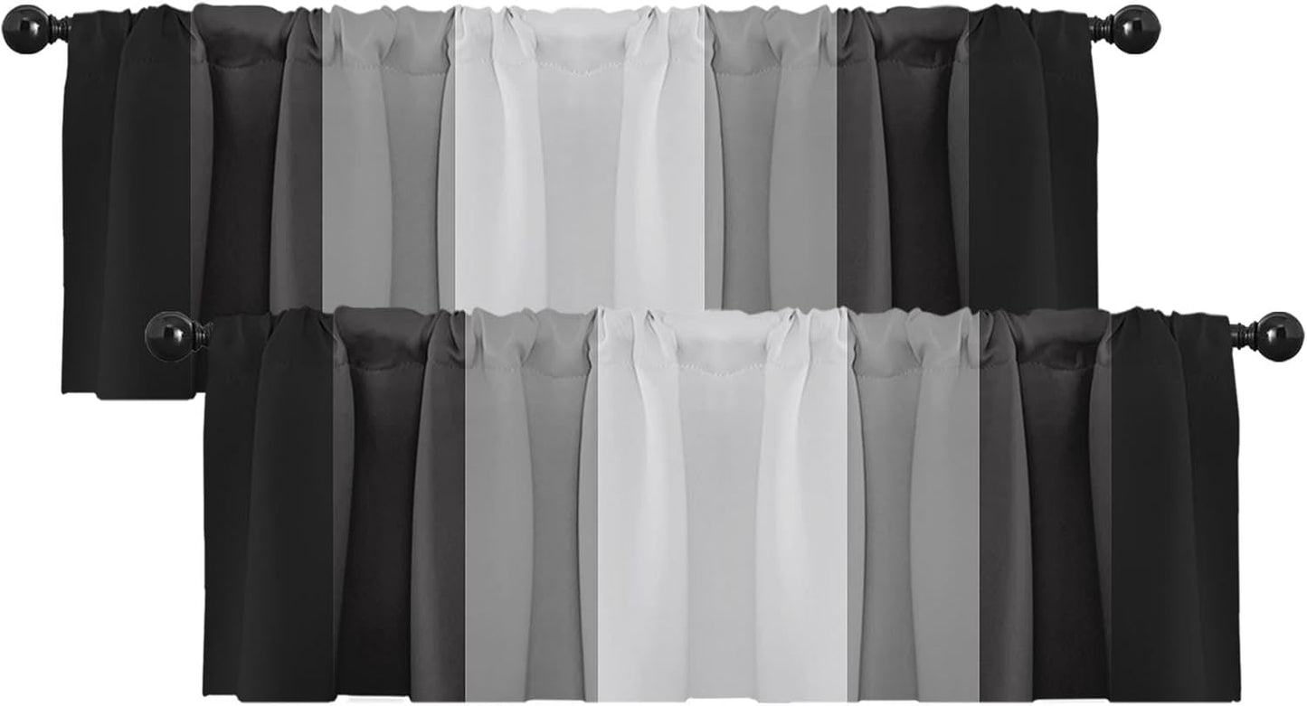 Emvency 2 Pack Dark Grey Valances Window Treatments, Gray Striped Abstract Blackout Drapes Adjustable Curtain for Windows Living Room Kitchen Over Sink, 52x18 Inch Rod Pocket Valances