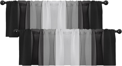 Emvency 2 Pack Dark Grey Valances Window Treatments, Gray Striped Abstract Blackout Drapes Adjustable Curtain for Windows Living Room Kitchen Over Sink, 52x18 Inch Rod Pocket Valances