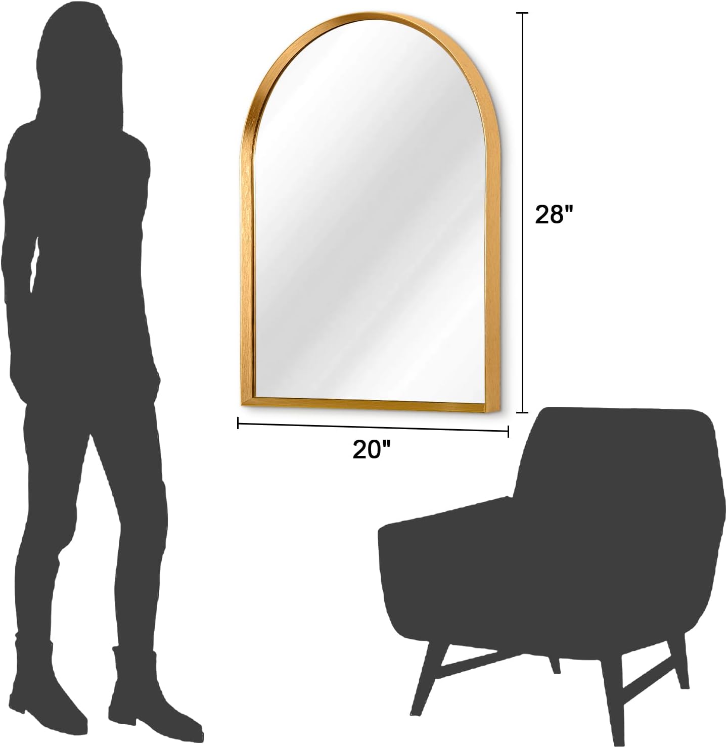 Black Arched Mirror, Modern Bathroom Wall Mirror Aluminum Alloy Framed Mirror Brushed Metal Vanity Wall Mounted Mirror for Livingroom Bedroom Entryway Room 16"x12"