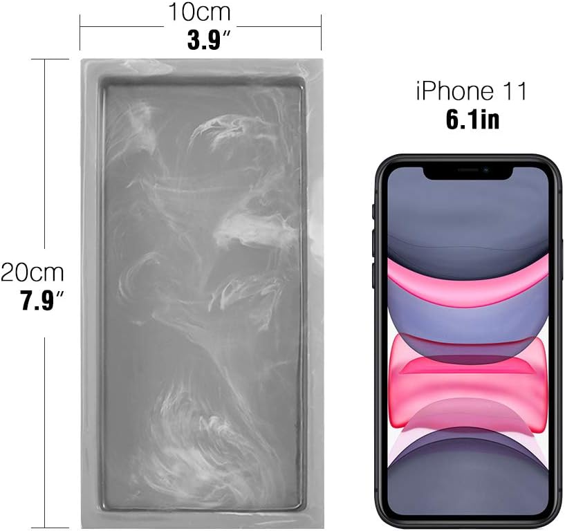 Luxspire Bathroom Vanity Tray, 8 x 4 inch Resin Kitchen Sink Tray for Soap Dispenser Bathroom Countertop Organizer Plate Holder for Perfume Soap Towel Bathroom Accessories, Mini, White Marble