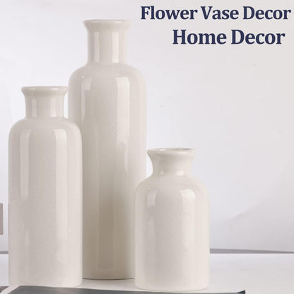 Blue Ceramic Vase Set - 3 Blue Small Vases, Farmhouse Country Flower Vase Home Decor, Living Room Decoration, Table Decoration, Fireplace Decor, and Entrance Decorations Centerpieces