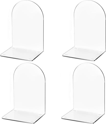 Lulonpon 4 Pieces Book Ends, Bookends, Books End for Shelves, Books End for Heavy Books, Clear Bookends, Acrylic Book Ends for School, Library,Desktop Organizer and Book Shelves
