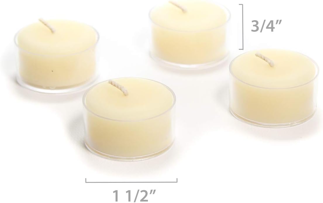Bluecorn Beeswax Tea Light Candles, 100% Pure Natural Bees Wax, Yellow Tea Lights, Fragrance Free, Paraffin & Soy Free Candle Wax, Clean Burning, Long Lasting (4-5 Hrs), American Made, 24 Pack