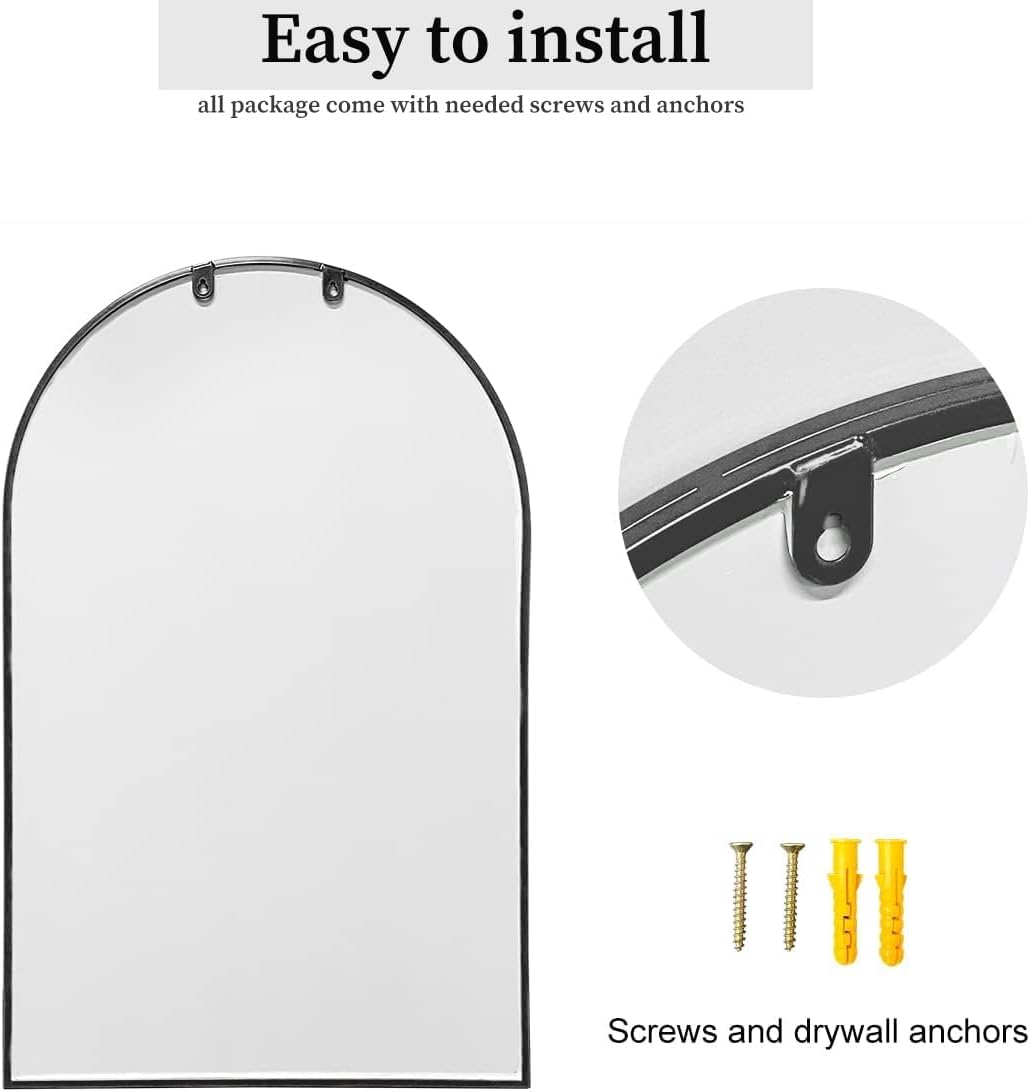 Dewfig 65"x 22" Arched Window pane Full Length Mirror, Wall Mirror, Floor Standing Mirrors, Farmhouse Long Full Body Mirrors Wall Mounted for Living Room, Bedroom, Entryway, Fireplace, Black