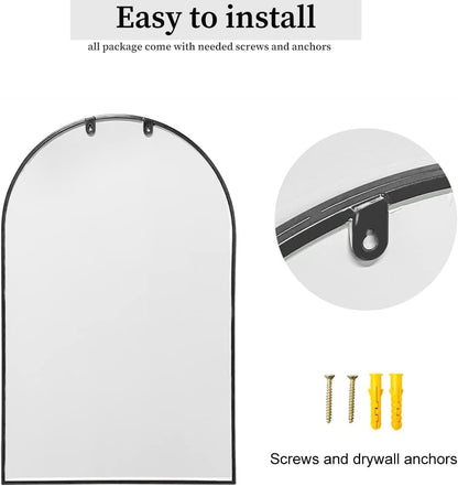 Dewfig 65"x 22" Arched Window pane Full Length Mirror, Wall Mirror, Floor Standing Mirrors, Farmhouse Long Full Body Mirrors Wall Mounted for Living Room, Bedroom, Entryway, Fireplace, Black