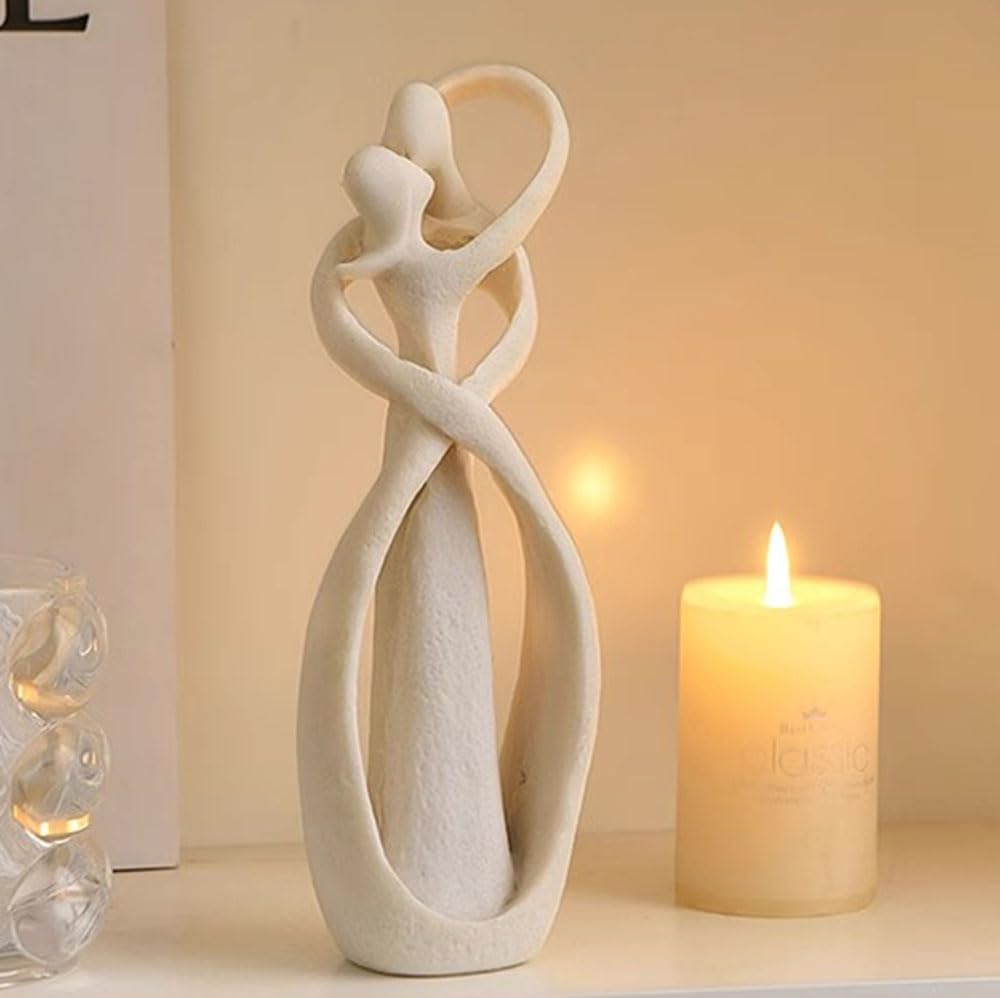 Couple Statue for Home Decor,Hugging Couple Figurines,Valentines Decor,Modern Romantic Sculptures for Living Room Bedroom Office(White+Black)