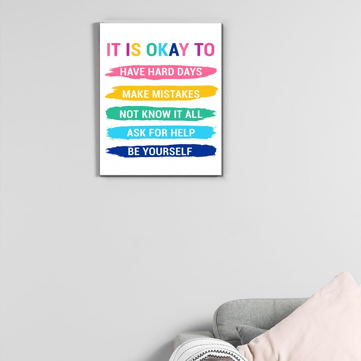 Inspirational Farmhouse Canvas Print Wall Art Decor One Small Positive Thought in the Morning Can Change Your Whole Day Sign Painting Plaque Rustic Home Decoration (8 X 8 Inches, Framed)
