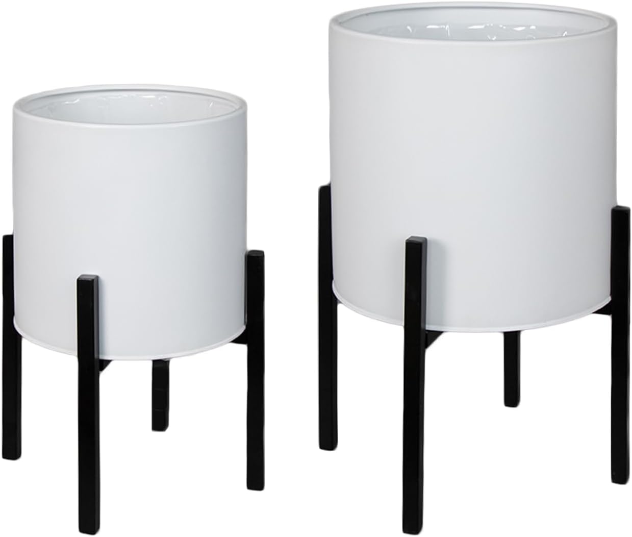 ARNIS Modern Plant Pots, Set of 2 Large Planters with Stand, Decorative Planters, Metal Pots with Drainage Holes for Living Room, Office, Garden or Balcony, 8.25 &10.5 Inch, Dirt