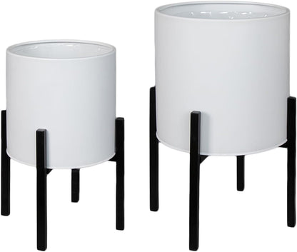 ARNIS Modern Plant Pots, Set of 2 Large Planters with Stand, Decorative Planters, Metal Pots with Drainage Holes for Living Room, Office, Garden or Balcony, 8.25 &10.5 Inch, Dirt