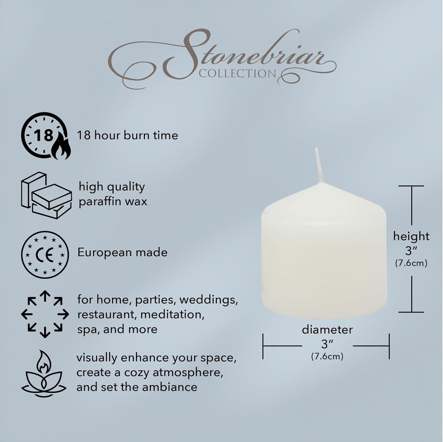 Stonebriar Unscented White Tall Pillar Candles, 65 Hour Burning Candle Pillars, Perfect for Decor, Weddings, Emergencies 3" X 6", 6 count