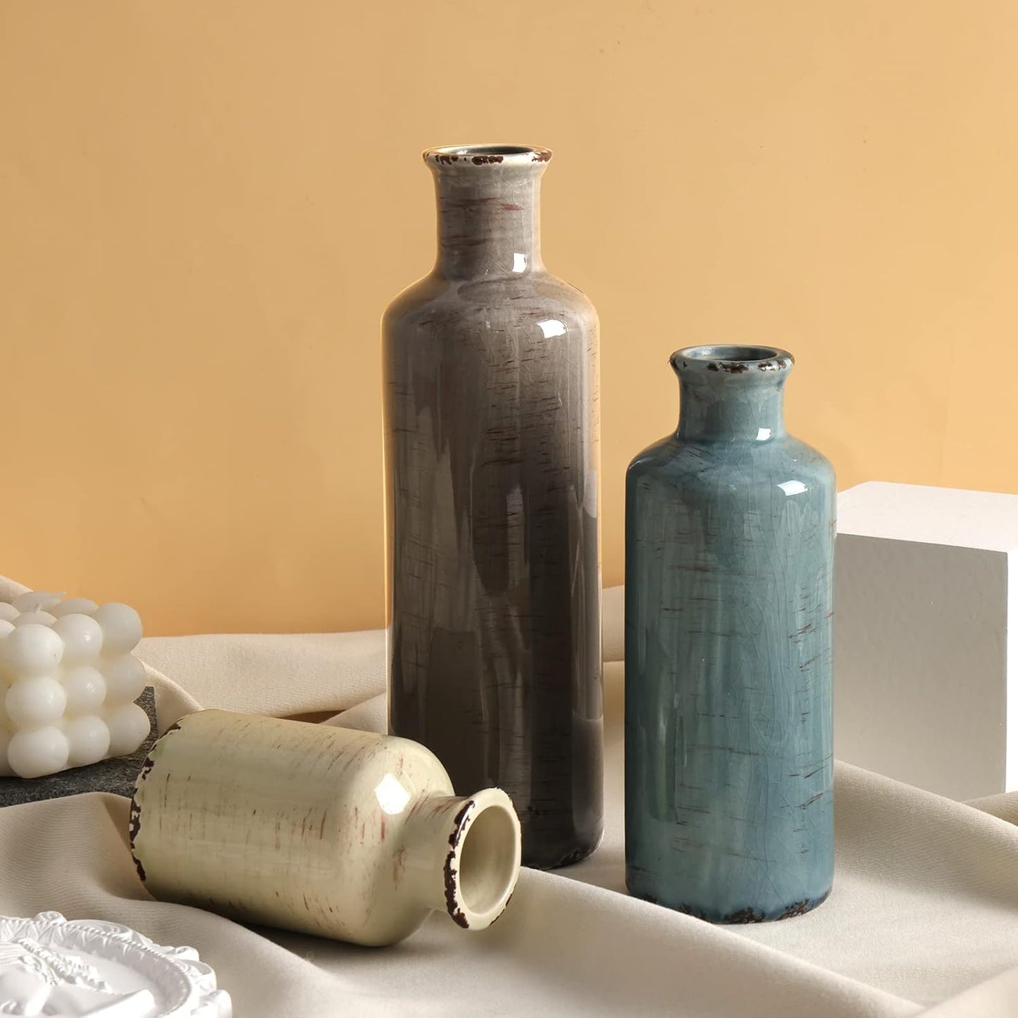 Modern Ceramic Vase Set of 5, Vases Home Decor Rustic Farmhouse Decorative Vase Pottery Vases for Bouquet Pampas Grass Dried Fresh Flowers, Table Living Room Kitchen Bedroom