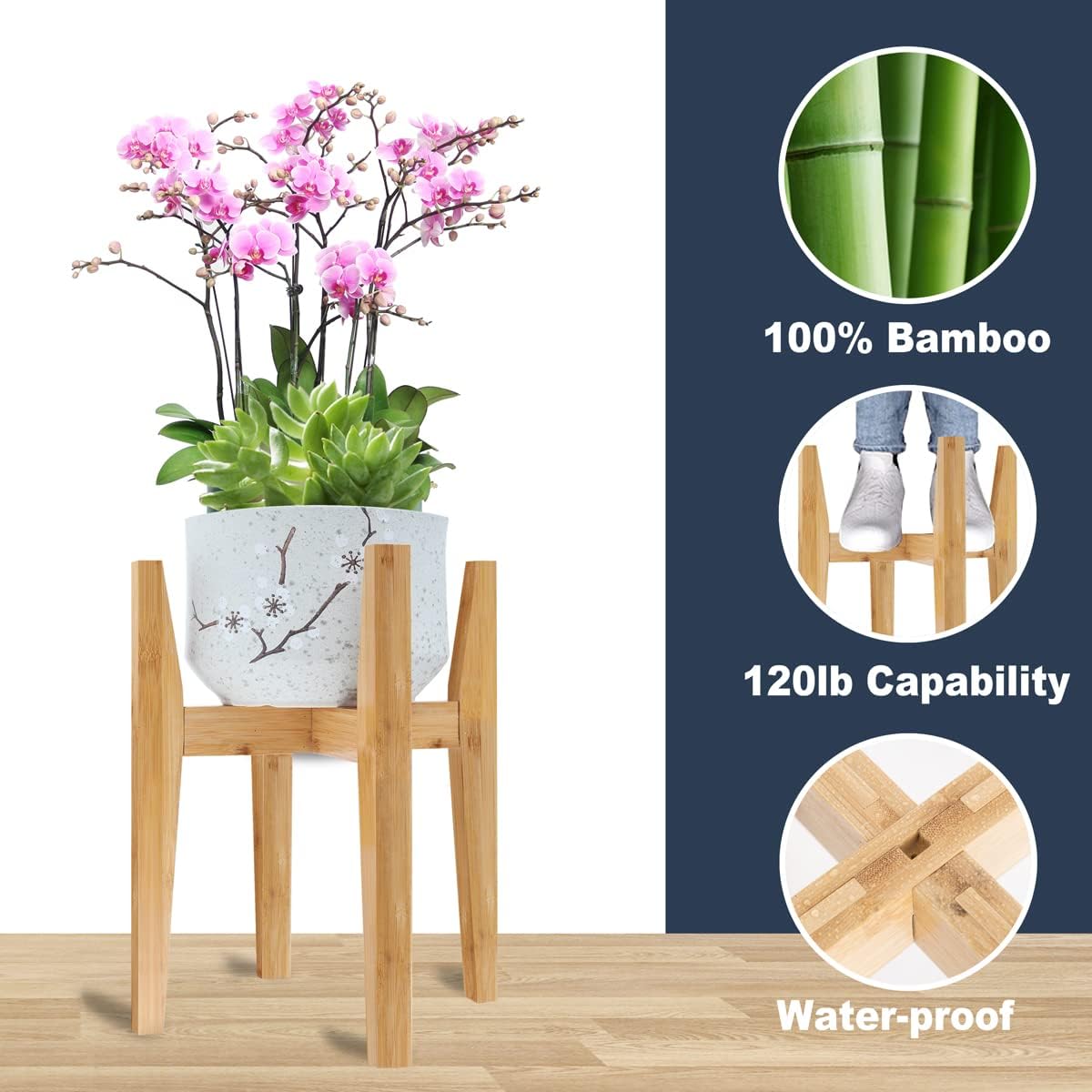 OERGKE Adjustable Plant Stand, Bamboo Mid Century Modern Indoor Plants Stands, Corner Flower Holder for Living Room, Fits 8 to 12 Inches Pots, (Pot & Plant Not Included)(Walnut, 1 Pack)