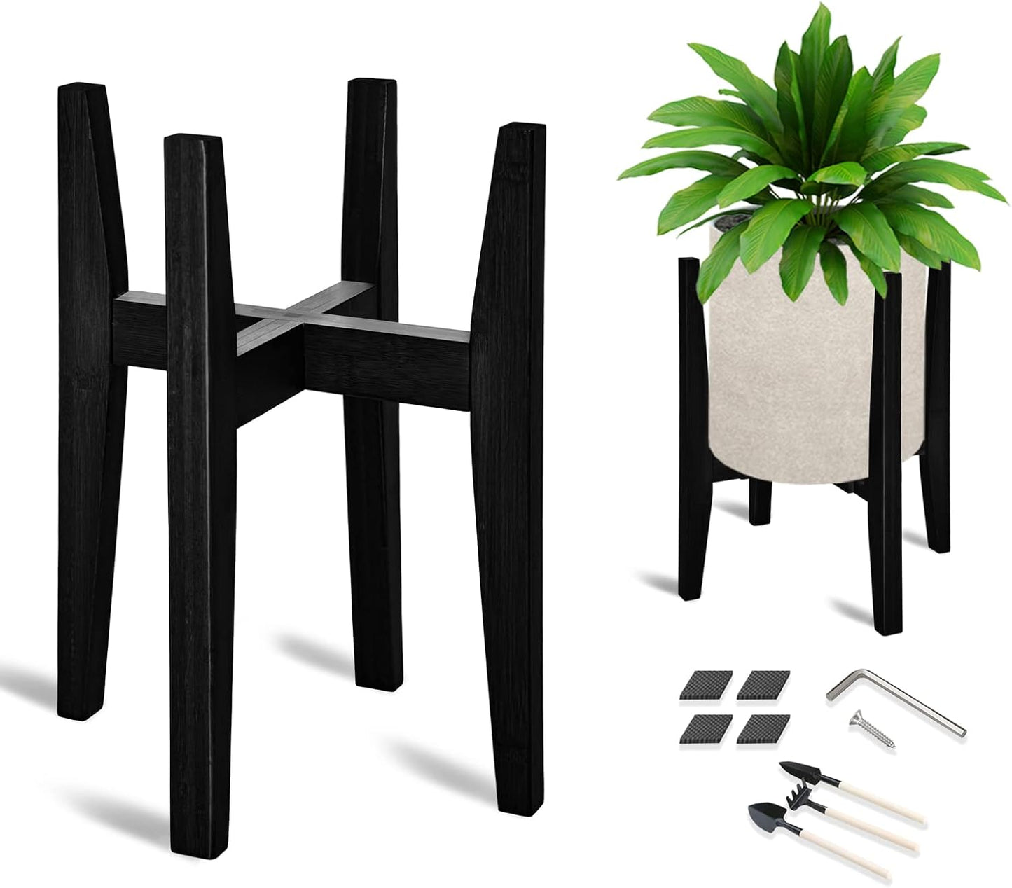 OERGKE Adjustable Plant Stand, Bamboo Mid Century Modern Indoor Plants Stands, Corner Flower Holder for Living Room, Fits 8 to 12 Inches Pots, (Pot & Plant Not Included)(Walnut, 1 Pack)