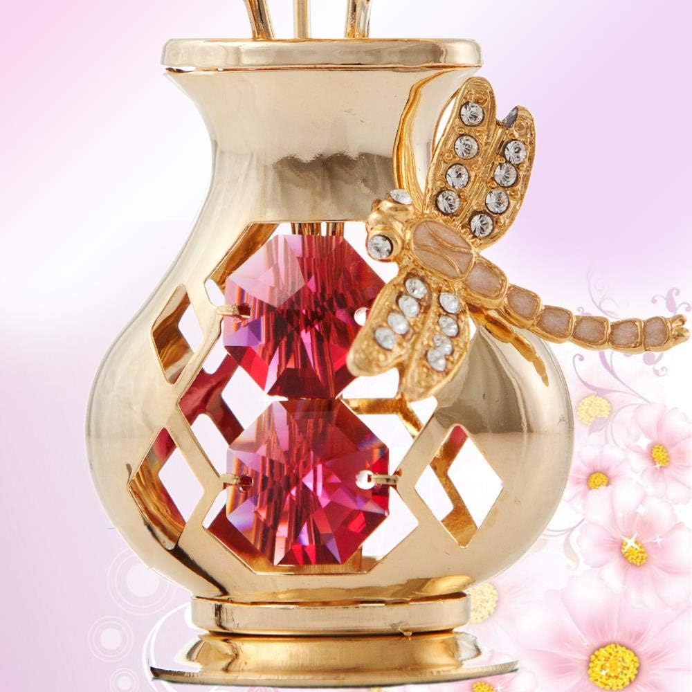 Matashi 24K Gold Plated Crystal Flower Figurine with Clear Crystals & Butterfly – Luxury Decorative Tulip Statue, Elegant Tabletop Home Décor, for Mother's Day, Valentine's Day, Christmas