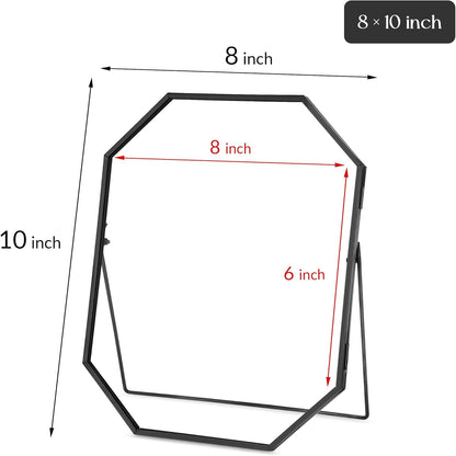 REDHUGO Glass Pressed Flower Frame Handmade, Metal Floating Picture Frame, Double Glass for Tabletop Display, Unique Brass Octagon, Gold, 5x7 Inches (Frame Only)