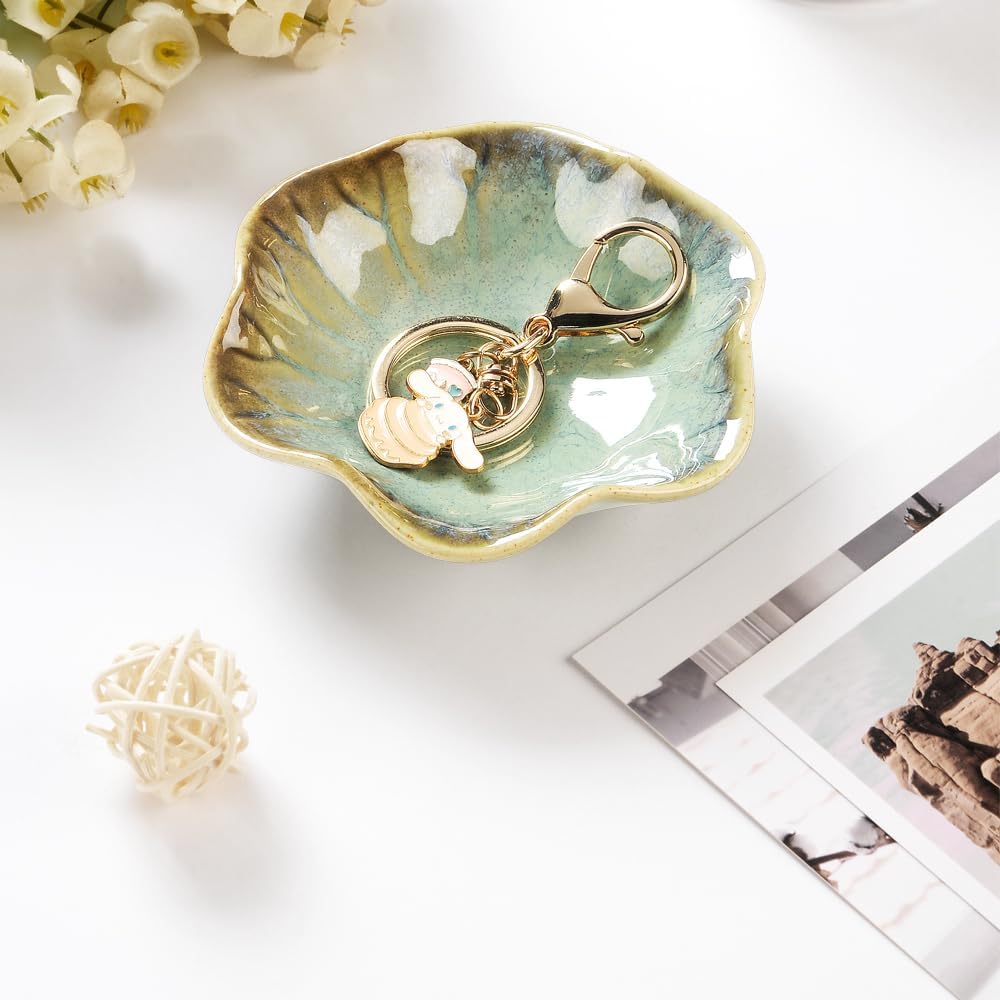 JAMEND CLXP Lotus Leaf Shape Decorative Ring Tray, Small Key Bowl, Ceramic Trinket Tray Jewelry Dish Organizing Necklace Earrings, Home Decoration for Mom Best Friend Sister, Pink.