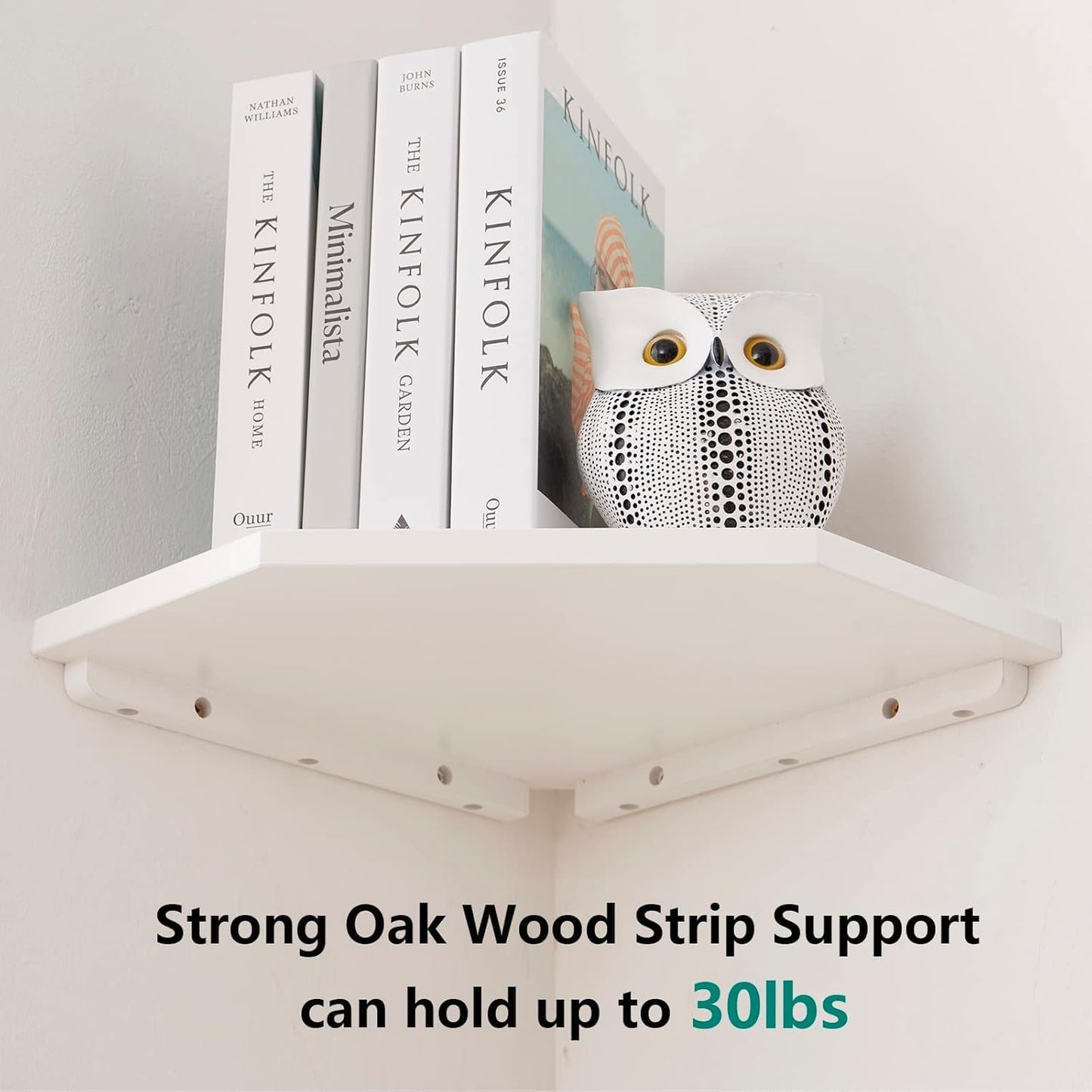 Corner Wall Shelves, Corner Floating Shelves Set of 2 Solid Oak Wood Display Shelf with Wire Hole Small Plant for Kitchen Living Room Natural