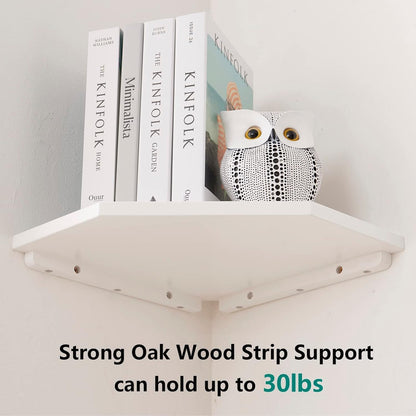 Corner Wall Shelves, Corner Floating Shelves Set of 2 Solid Oak Wood Display Shelf with Wire Hole Small Plant for Kitchen Living Room Natural