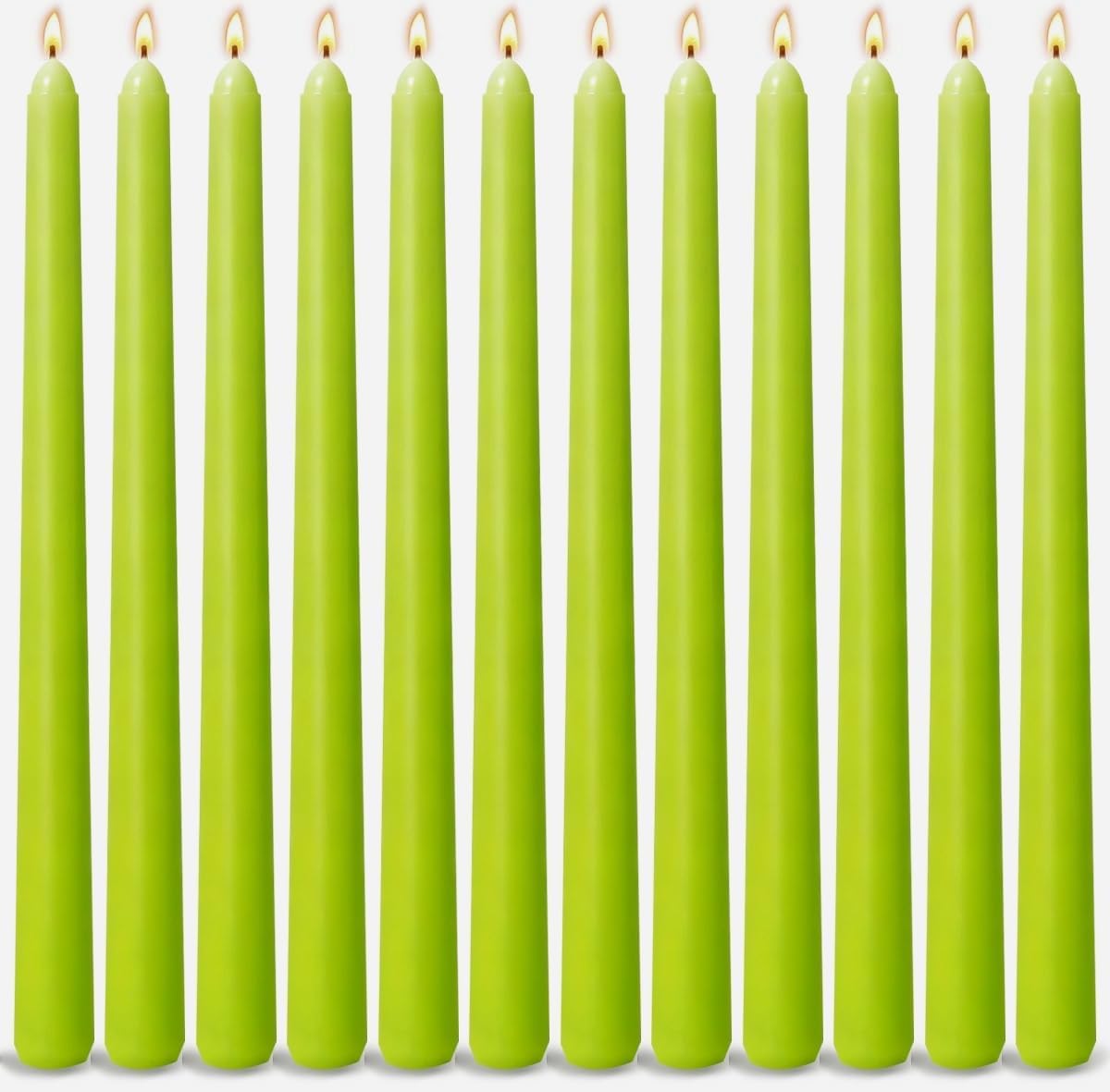 12-Pack Olive Green Taper Candles, 10 Inch Unscented Dripless Candlesticks, Long-Lasting Burn Time of 7-8 Hours, Perfect for Christmas Home Décor Spring and St. Patrick's Day