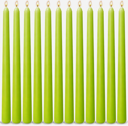 12-Pack Olive Green Taper Candles, 10 Inch Unscented Dripless Candlesticks, Long-Lasting Burn Time of 7-8 Hours, Perfect for Christmas Home Décor Spring and St. Patrick's Day