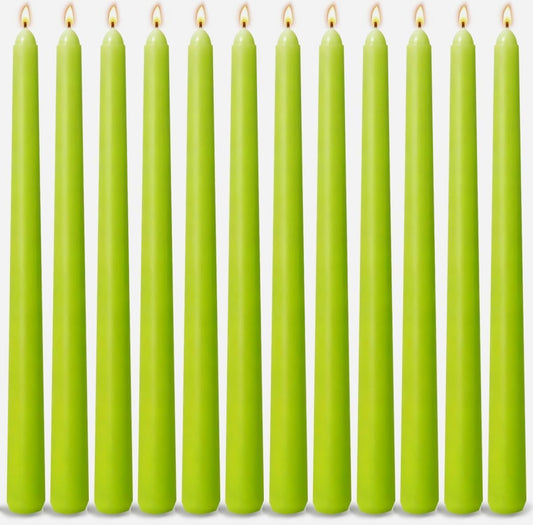 12-Pack Olive Green Taper Candles, 10 Inch Unscented Dripless Candlesticks, Long-Lasting Burn Time of 7-8 Hours, Perfect for Christmas Home Décor Spring and St. Patrick's Day