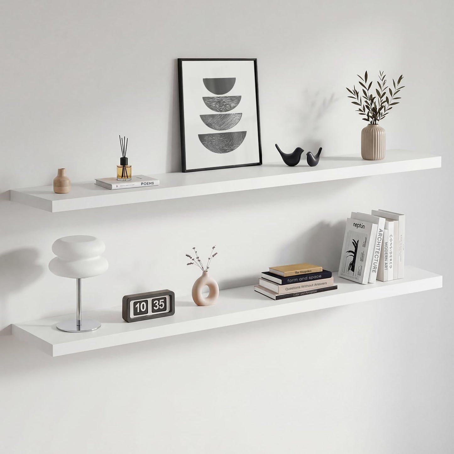 Homeforia 24 inch Natural Floating Shelf, High End Solid Real Wood 24inch Small Floating Shelves for Wall Mounted, Natural Wooden Floating Shelves, Heavy Duty Bracket, 24 X 6.5 X 1.75 in, Set of 2