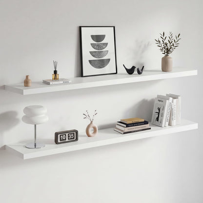 Homeforia 24 inch Natural Floating Shelf, High End Solid Real Wood 24inch Small Floating Shelves for Wall Mounted, Natural Wooden Floating Shelves, Heavy Duty Bracket, 24 X 6.5 X 1.75 in, Set of 2