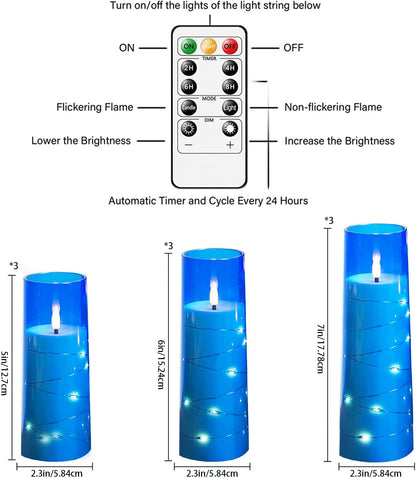 Nimiko Flickering Flameless LED Candles, 9 Pcs with Embedded Star String, Acrylic LED Pillar Candles with Remote, Suitable for Home Decoration (White)