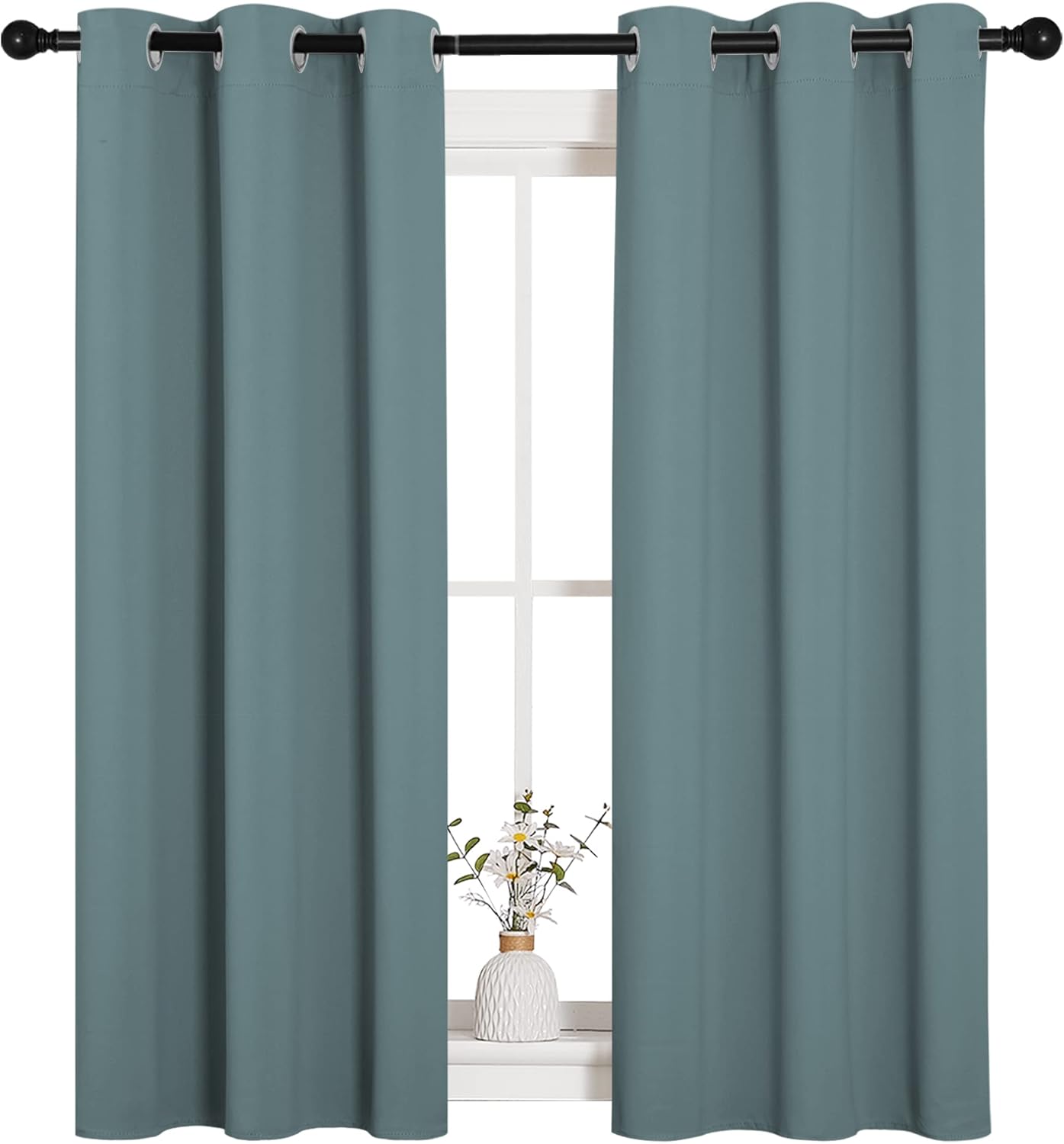 NICETOWN Halloween Pitch Black Solid Thermal Insulated Grommet Blackout Curtains/Drapes for Bedroom Window (2 Panels, 42 inches Wide by 63 inches Long, Black) - Colors C