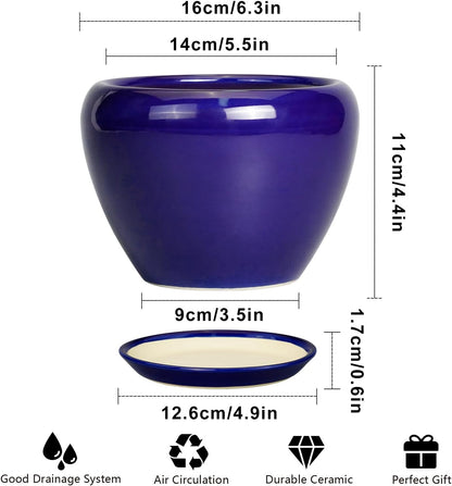 Ceramic Modern Glaze Succulent Planter Pot with Drainage Hole and Saucer 6 Inch Round Flower Plant Pot for Indoor Outdoor Herb Snake Plants