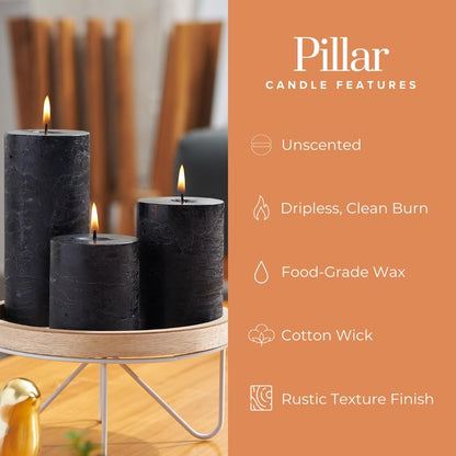 Simply Soson 3x6 inch Ivory Pillar Candles Set of 3, Rustic Texture, Unscented Ivory Candles, Dripless Candles, 3 inch Pillar Candles Ideal as Wedding, Parties, Spas, Dinner, Home Decoration, Church