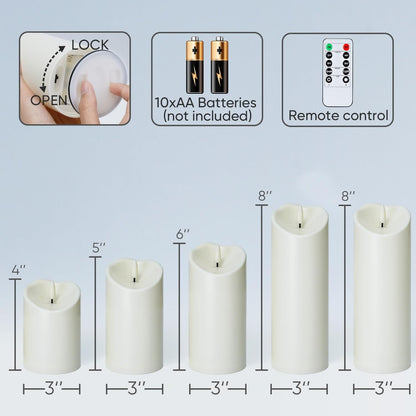 Homemory 6"x3" Outdoor Waterproof Flameless Candles, LED Candles, Battery Operated Candles with Remote and Timers, Electric Fake Plastic Pillar Candles, Ivory White, Set of 2