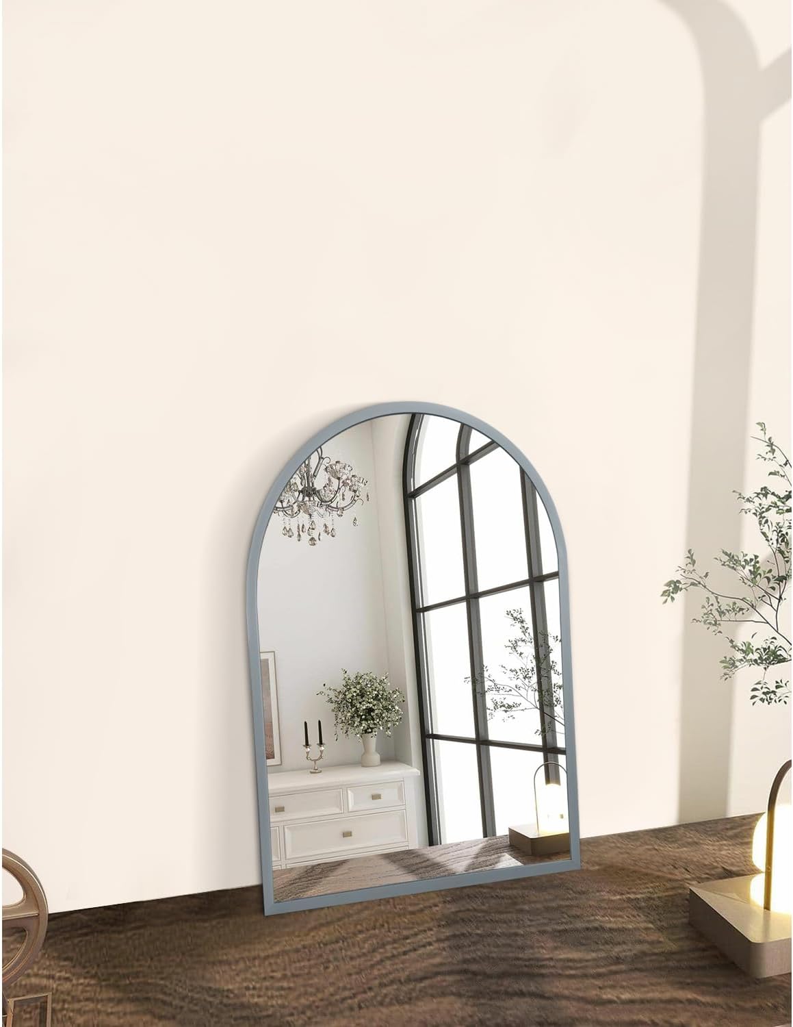 Black Arched Wall Mirror Aluminum Alloy Frame Bathroom Mirror Brushed Metal Vanity Wall Mounted Mirror for LivingRoom Bedroom Entryway Room Home Decor 16"x12"