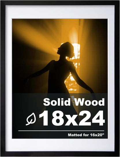 Egofine 12x16 Picture Frame Black, Covered by Plexiglass Made of Solid Wood, Display Pictures 9x12 and 11x14 with Mat or 12x16 Without Mat, for Wall Mounting Photo Frame - Colors B