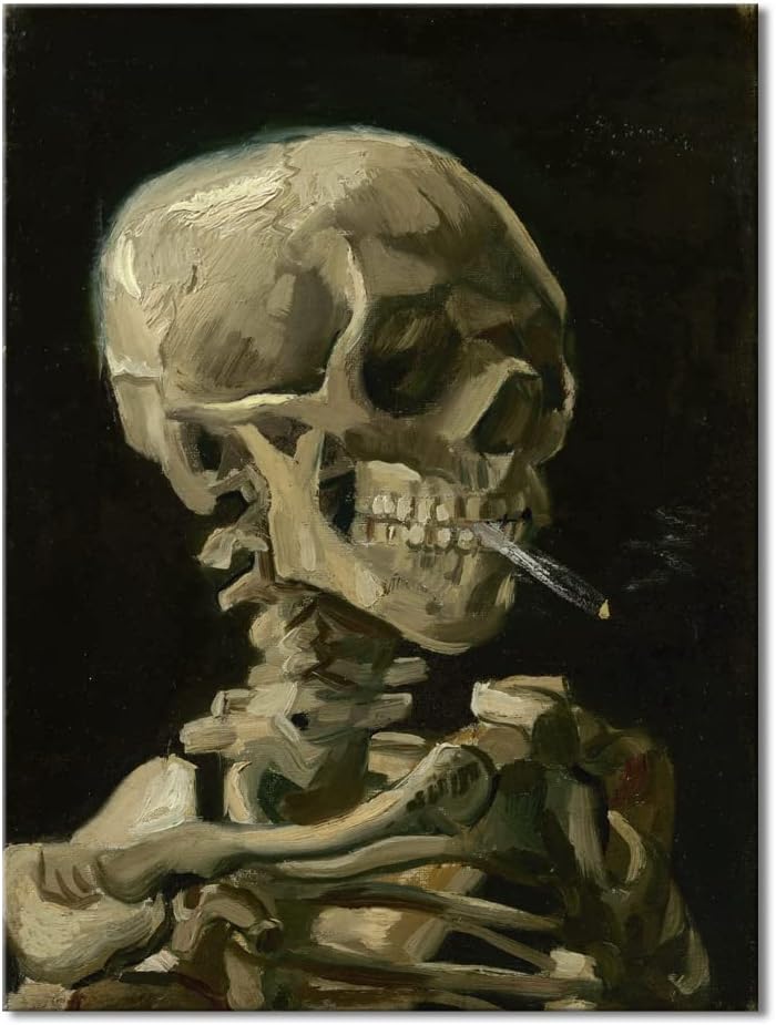 Wieco Art Skull of a Skeleton with Burning Cigarette, 1886 by Vincent Van Gogh Canvas Wall Art for Home Decor and Wall Decor Post-impressionism Canvas Prints Pictures Artwork
