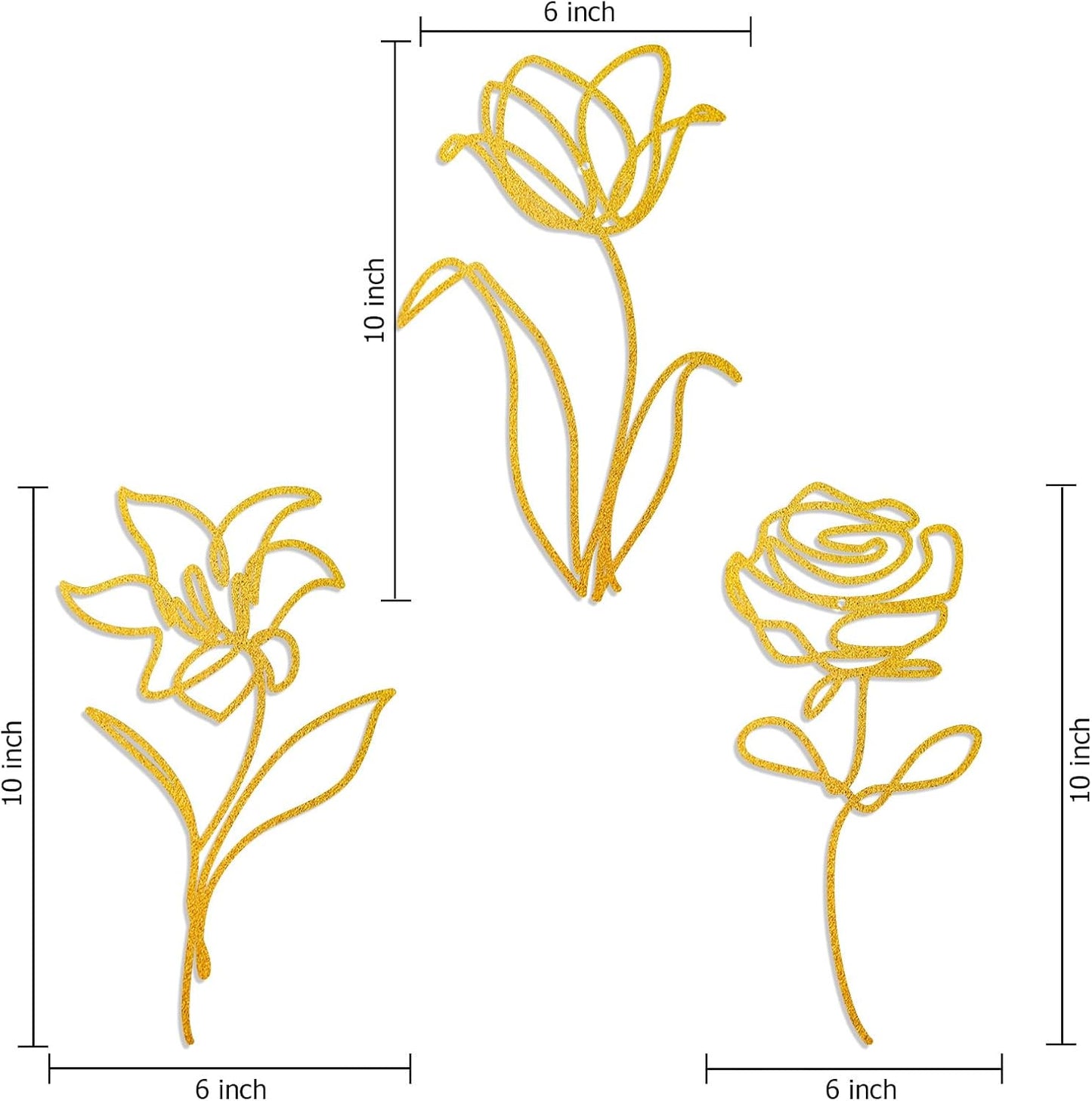 Oubasa Metal Flowers Wall Art Set of 3, Farmhouse Floral Home Decoration, Modern Line Art Flower Wall Decor for Living Room Bedroom Bathroom, Minimalist Botanical Wall Sculpture – Lily, Tulip, Rose