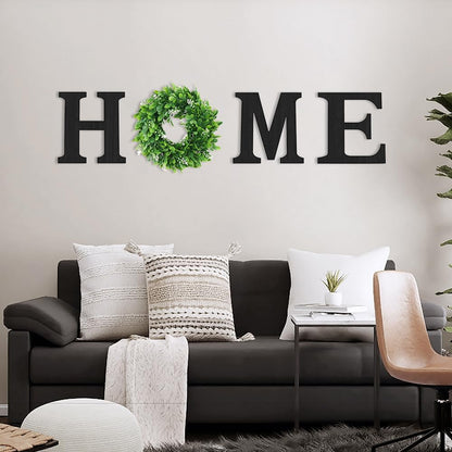 Pinkpum Wood Home Sign with Artificial Eucalyptus Wreath for O, Hanging Farmhouse Wall House Decor Wood Letters for Wall Art Rustic Home Decor, Wall Decor for Living Room Kitchen Entryway (Black)