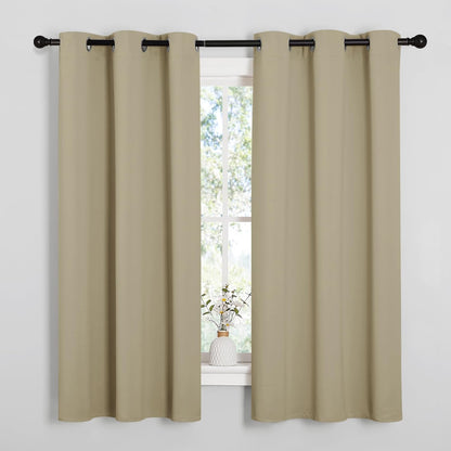 NICETOWN Halloween Pitch Black Solid Thermal Insulated Grommet Blackout Curtains/Drapes for Bedroom Window (2 Panels, 42 inches Wide by 63 inches Long, Black) - Colors E