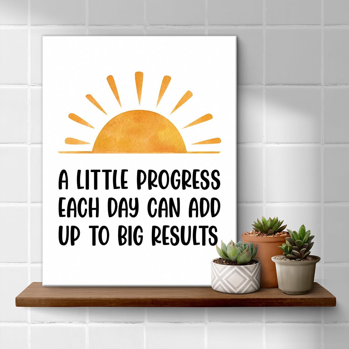 Inspirational Farmhouse Canvas Print Wall Art Decor One Small Positive Thought in the Morning Can Change Your Whole Day Sign Painting Plaque Rustic Home Decoration (8 X 8 Inches, Framed)