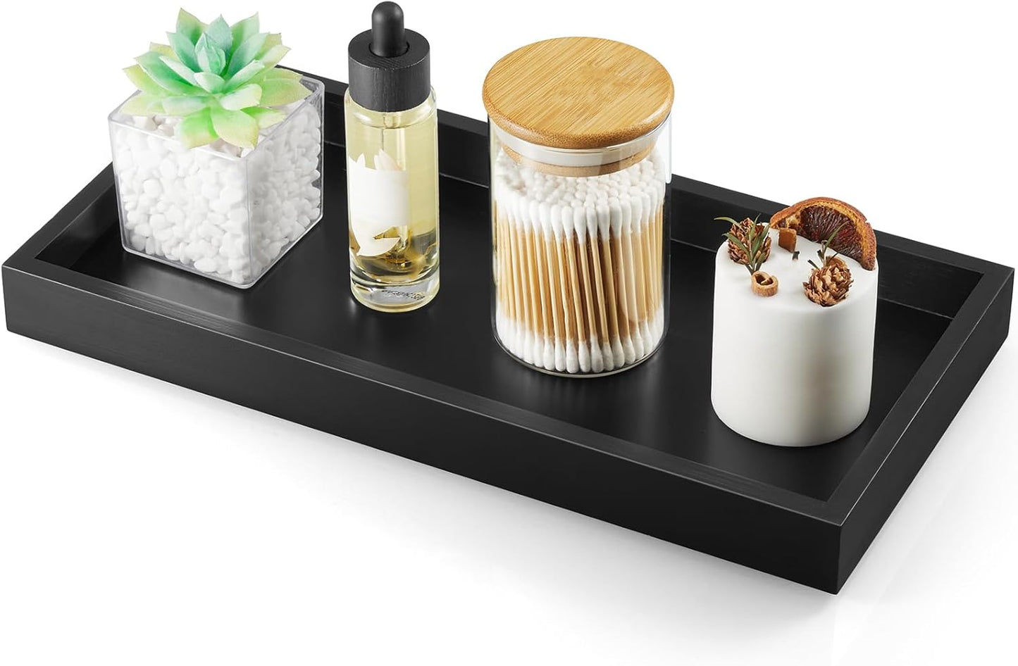 ALELION 11.7" Bathroom Vanity Tray for Counter - Acacia Wood Decorative Tray for Toilet Tank Makeup Perfume Jewelry Catchall Coffee Table - Wooden Kitchen Countertop Organizer for Soap Dispenser