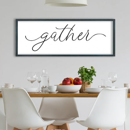 FZMHASLWW Gather Sign Wall Decor 32"×12" Large Wooden Framed for Dining Room Simple Home Kitchen Hanging Art (Wood)