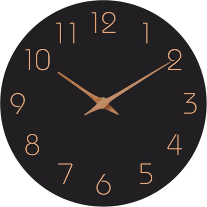 Mosewa Wall Clock 8 Inch Black Battery Operated Silent Non Ticking Simple Minimalist Rose Gold Numbers Decorative for Bedroom Living Room Kitchen Home Bathroom Office