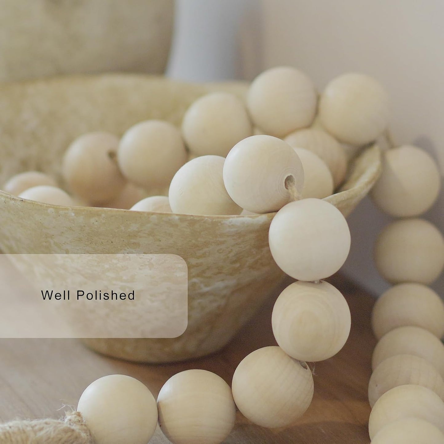 Extra Large Wood Bead Garland with 1.6" Diameter Wood Beads, Wooden Beads Garland with Tassels, Decorative Beads, Farmhouse Beads Home Decor (Nature Beige, 41 Inches)