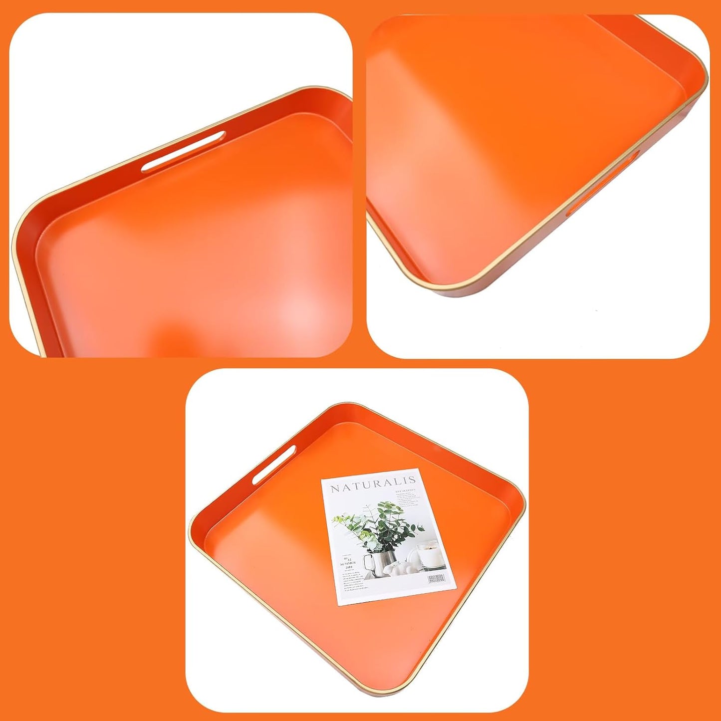 Green Decorative Tray with Handles, Versatile Serving Tray for Coffee Table, Ottoman, Ideal for Serving, Displaying, Organizing, 15.7"*10.2"*1.57"