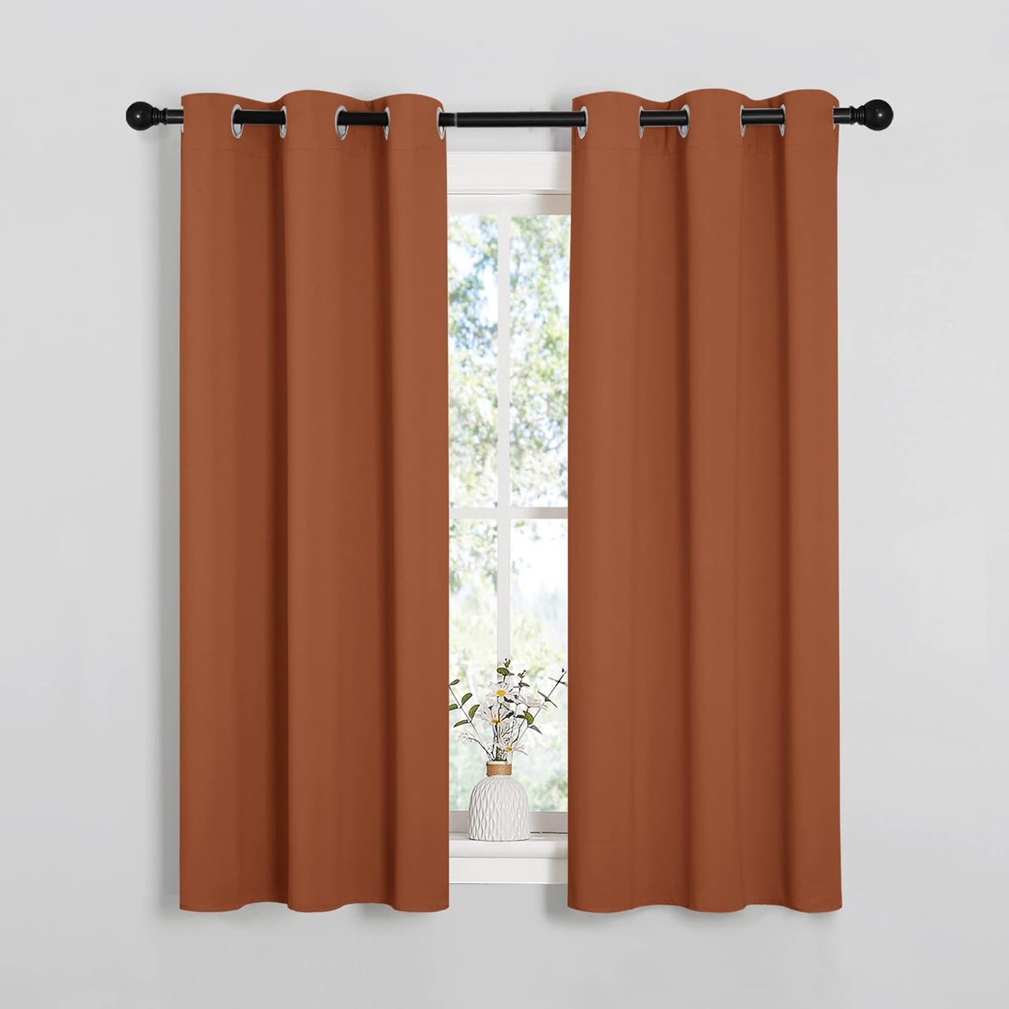 NICETOWN Halloween Pitch Black Solid Thermal Insulated Grommet Blackout Curtains/Drapes for Bedroom Window (2 Panels, 42 inches Wide by 63 inches Long, Black) - Colors B