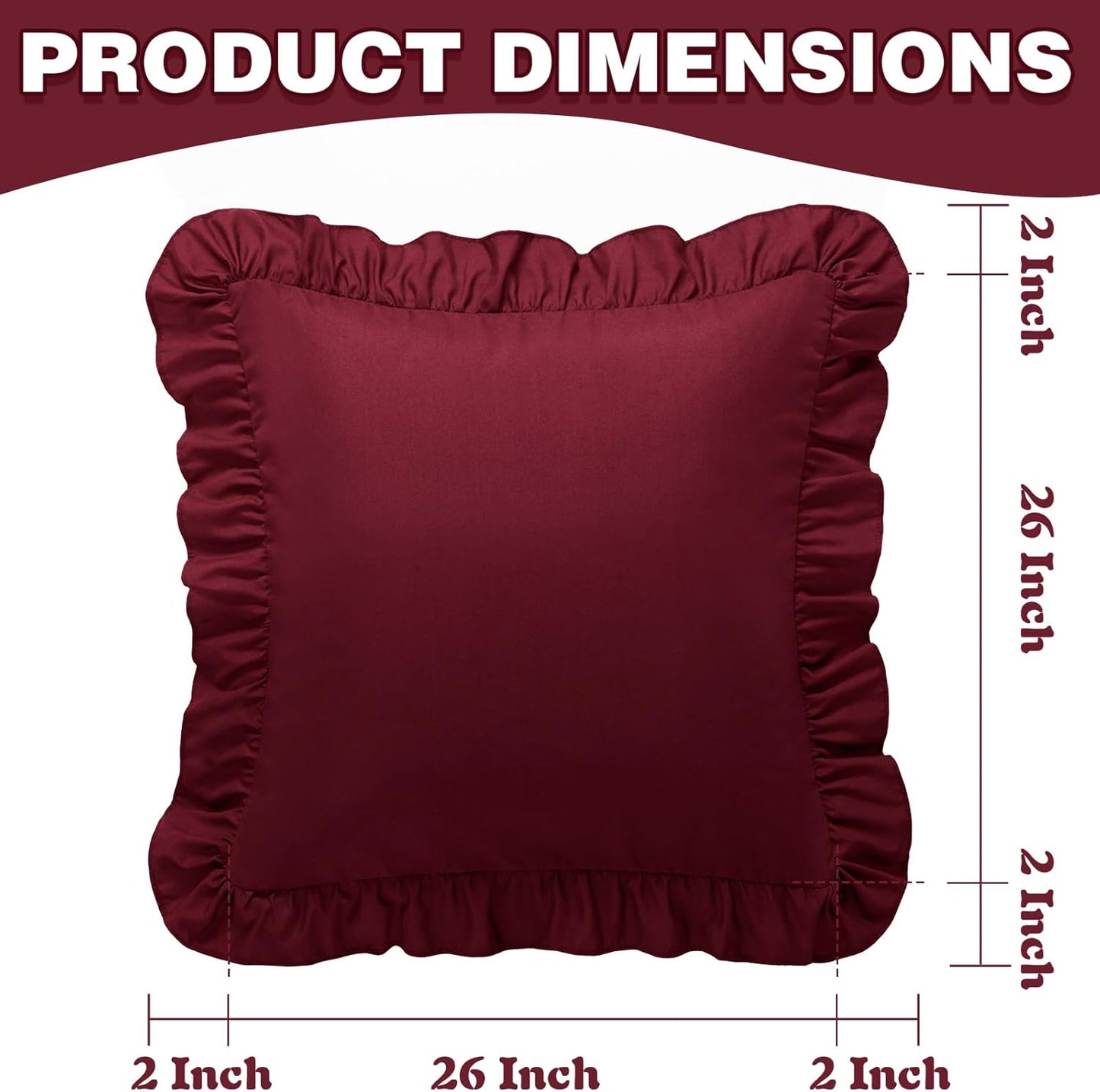 KKJIAF Ruffle Pillow Cases 26x26 Inches, White Square Ruffled Pillow Covers Set of 2, Microfiber Wrinkle Resistant Pillow Shams with Envelope Closure for Sofa Bed Living Room