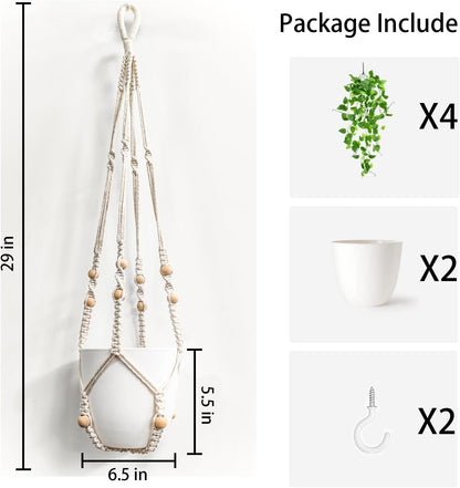 Comtelek Fake Hanging Plants with Lights Artificial Plants for Home Decor Macrame Plant Hanger with Fake Vines Faux Hanging Planter for Wall Ceiling Bedroom Bathroom Kitchen Office Boho Decor Indoor