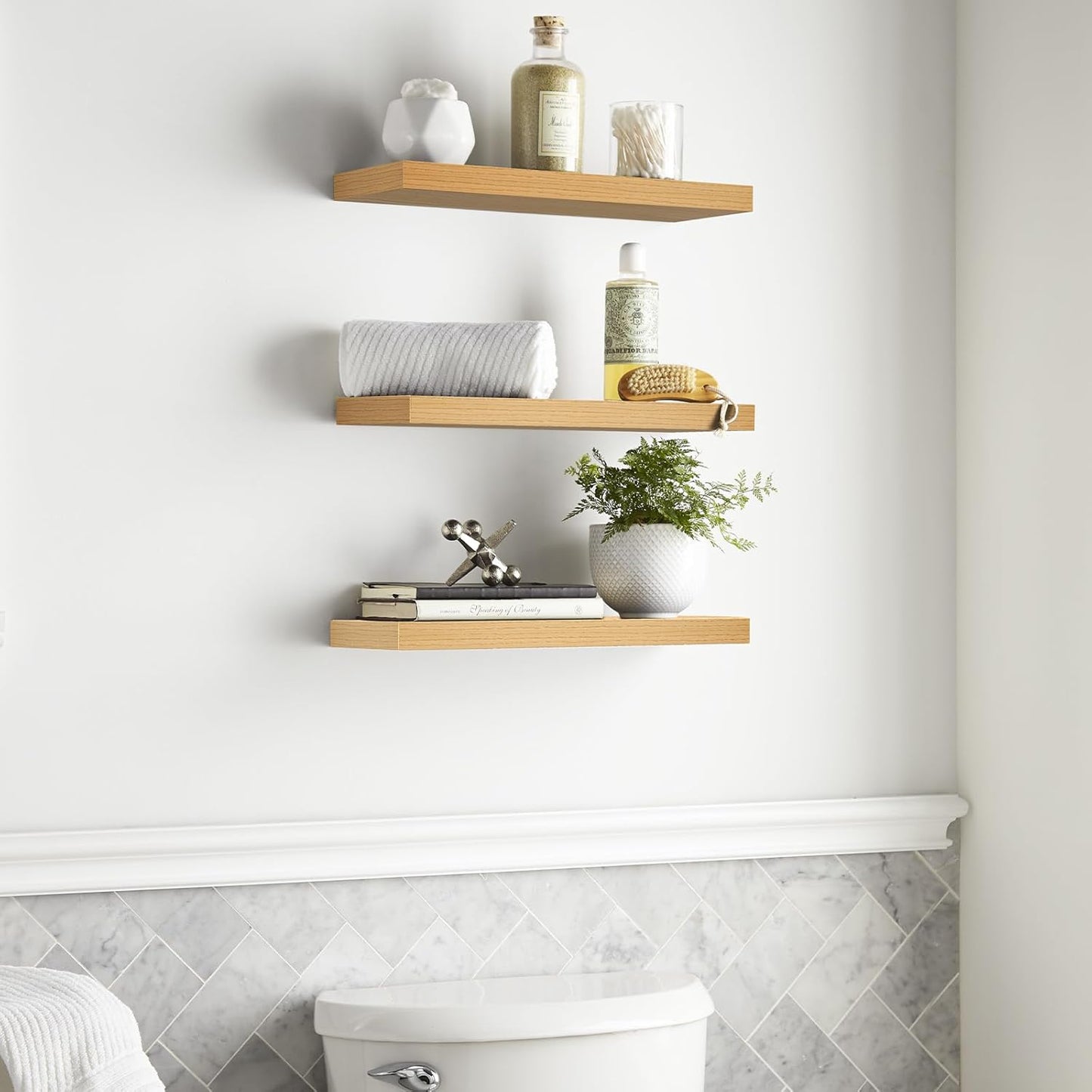 BAYKA Floating Shelves for Wall, Set of 3, Wall Mounted Rustic Wood Shelves for Bathroom, Bedroom, Living Room, Kitchen, Small Hanging Shelf for Books/Storage/Room Decor, Walnut-Like, 15.7in