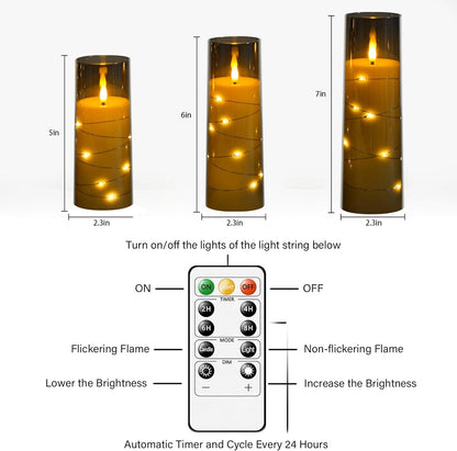 Nimiko Flickering Flameless LED Candles, 9 Pcs with Embedded Star String, Acrylic LED Pillar Candles with Remote, Suitable for Home Decoration (White)